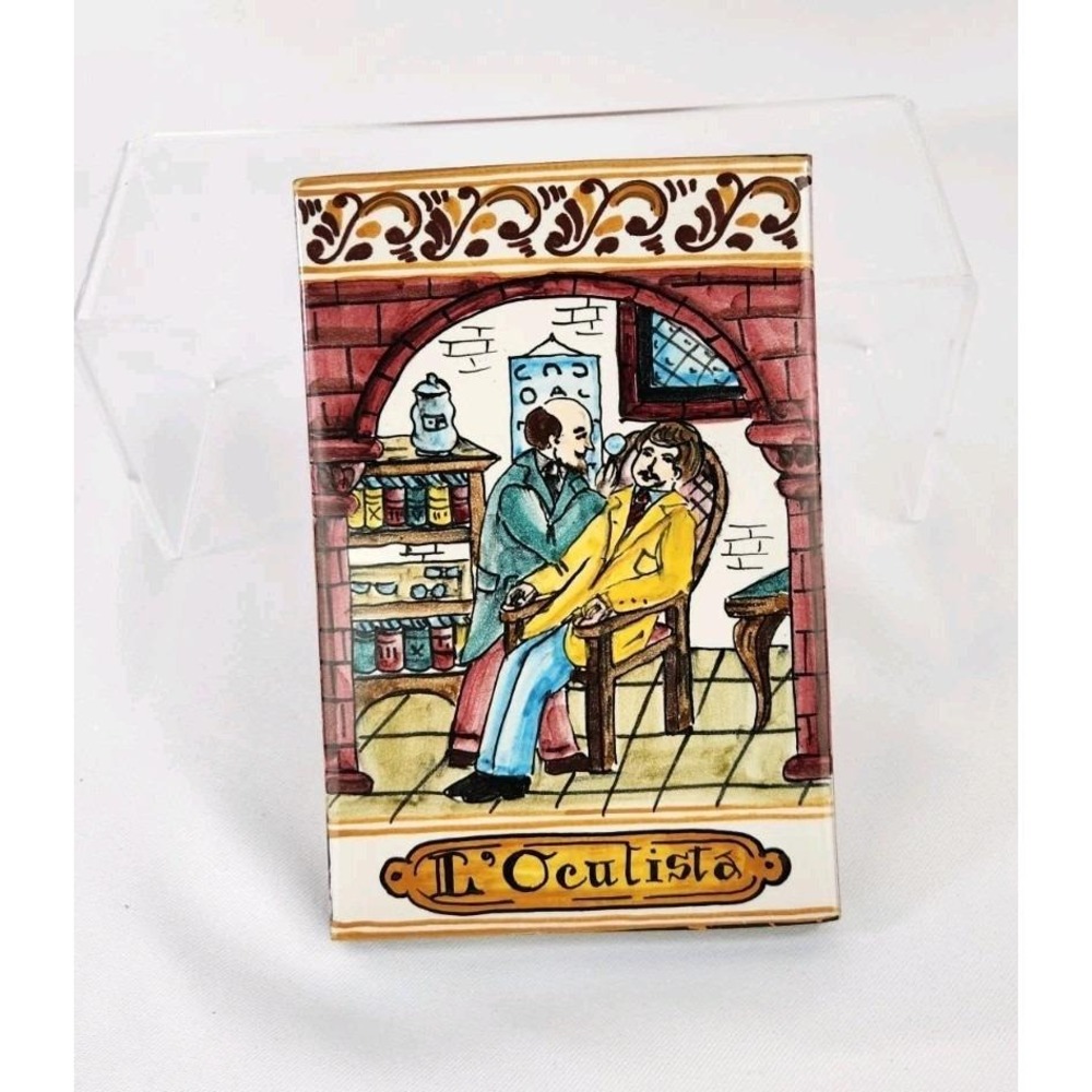 VTG Italian Optometrist Ceramic Hand Painted Tile Deruta Italy Ophthalmologist